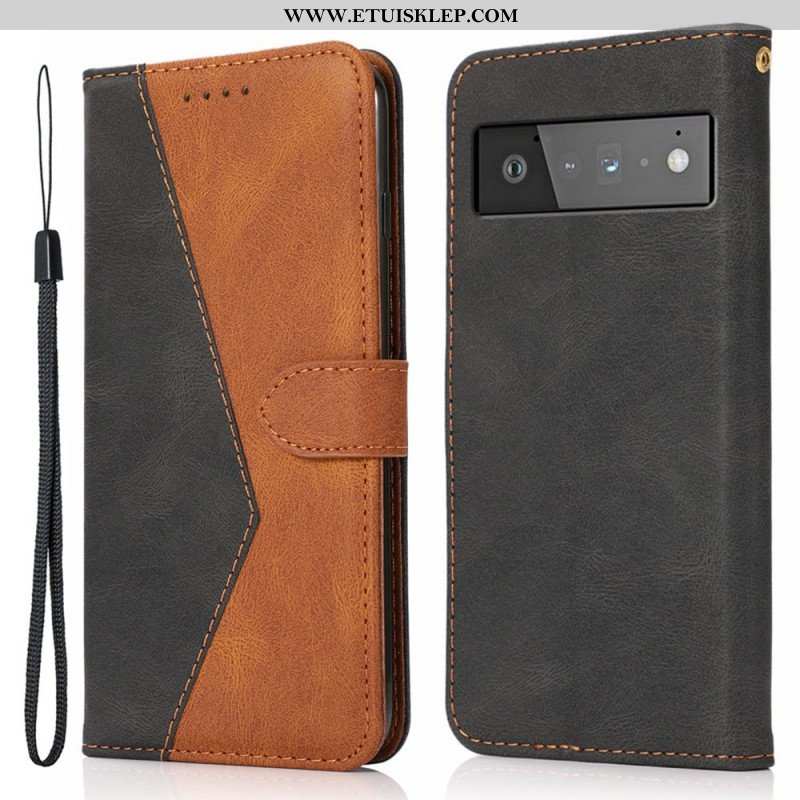 Etui Folio do Google Pixel 6 Pro Dwukolorowa Trójkątna Sztuczna Skóra